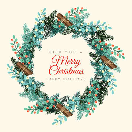 hand drawn christmas wreath concept vector design illustrationのイラスト素材