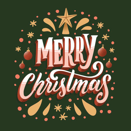 merry christmas lettering with star vector design illustrationのイラスト素材