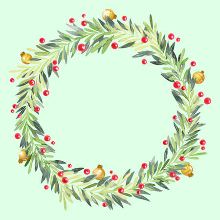 festive watercolor christmas wreath with empty space vector design illustrationのイラスト素材