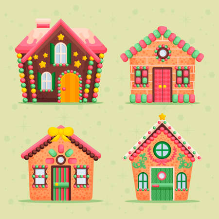 hand drawn gingerbread house collection vector design illustrationのイラスト素材