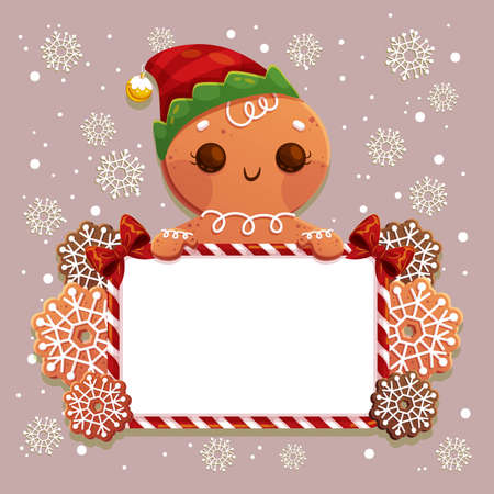christmas gingerbread man holding blank banner vector design illustrationのイラスト素材