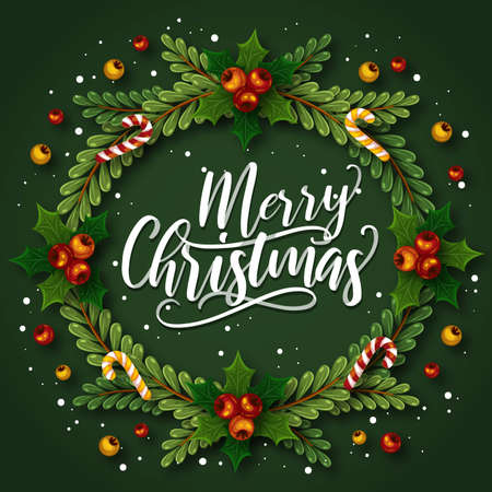 merry christmas lettering vector design illustrationのイラスト素材