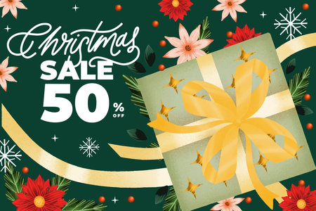 watercolor christmas sale banner with gift vector design illustrationのイラスト素材