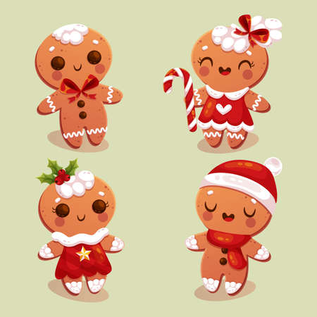 flat gingerbread man cookie pack vector design illustrationのイラスト素材