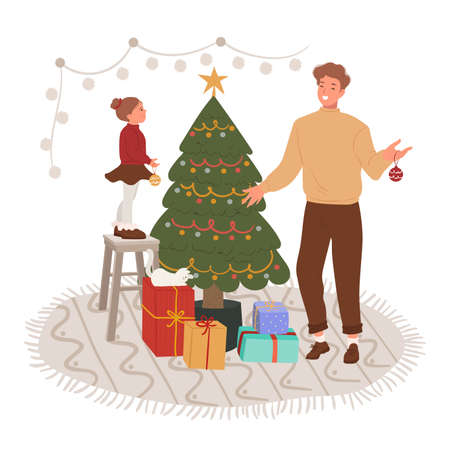 christmas tree decoration scene vector design illustrationのイラスト素材