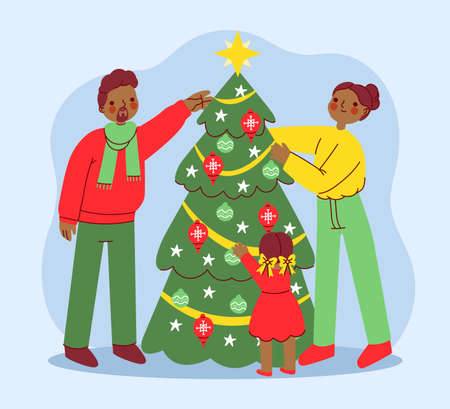 christmas tree decoration scene vector design illustrationのイラスト素材
