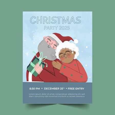 hand drawn christmas party flyer template with photo vector design illustrationのイラスト素材