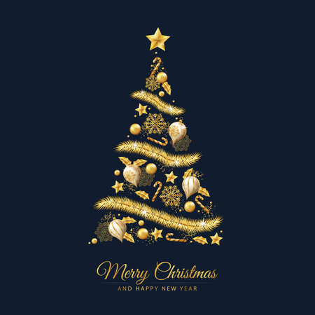 christmas tree made golden decorations vector design illustrationのイラスト素材