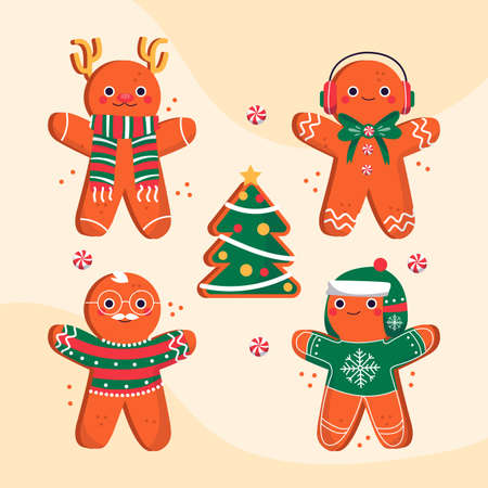 hand drawn gingerbread man cookie collection vector design illustrationのイラスト素材
