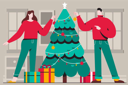 christmas tree decoration scene vector design illustrationのイラスト素材