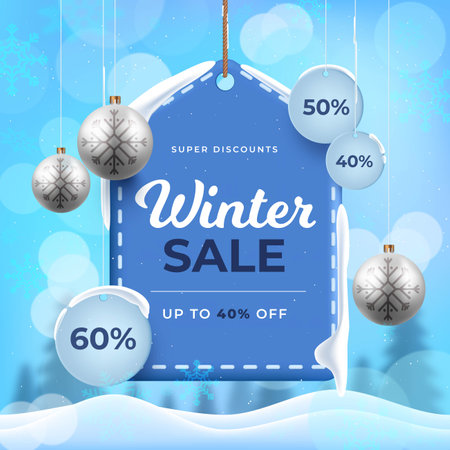 realistic winter sale Christmas balls vector design illustrationのイラスト素材