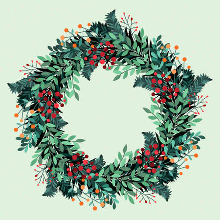 festive christmas wreath with red fruits vector design illustrationのイラスト素材