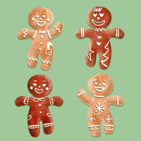 watercolor gingerbread man cookie collection vector design illustration