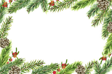 watercolor christmas tree branches background vector design illustrationのイラスト素材