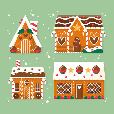 hand drawn gingerbread house collection vector design illustrationのイラスト素材