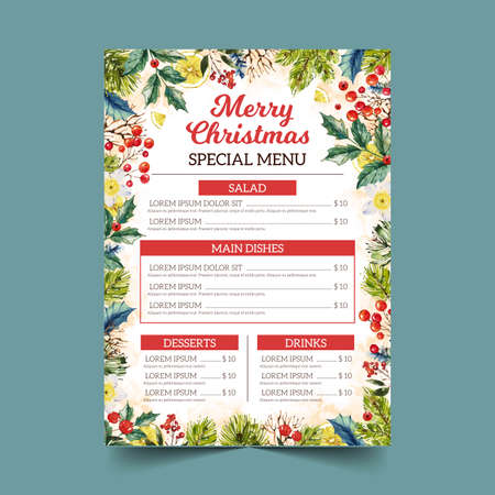 watercolor Christmas menu template vector design illustrationのイラスト素材