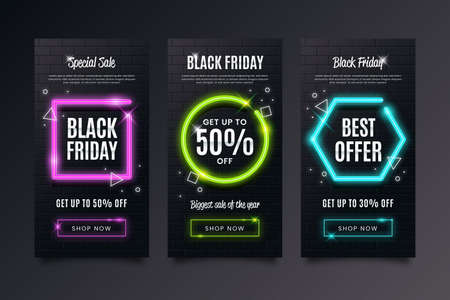 neon black friday stories vector design illustration