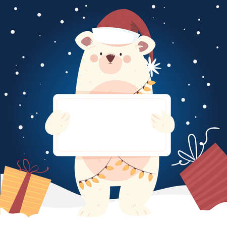christmas character holding blank banner vector design illustrationのイラスト素材