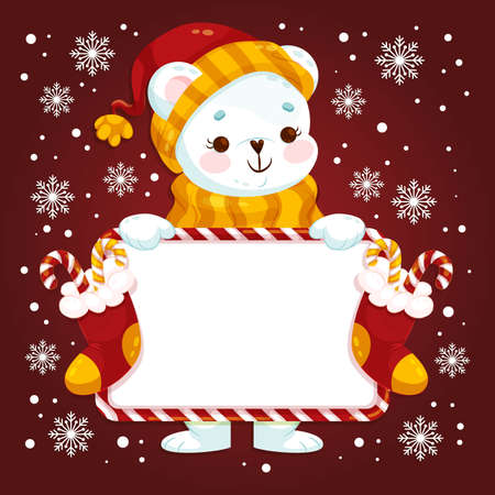 christmas character holding blank banner vector design illustrationのイラスト素材