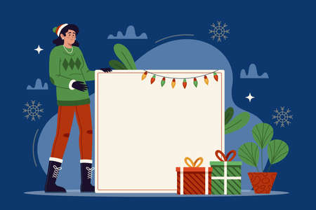 christmas character holding blank banner vector design illustrationのイラスト素材