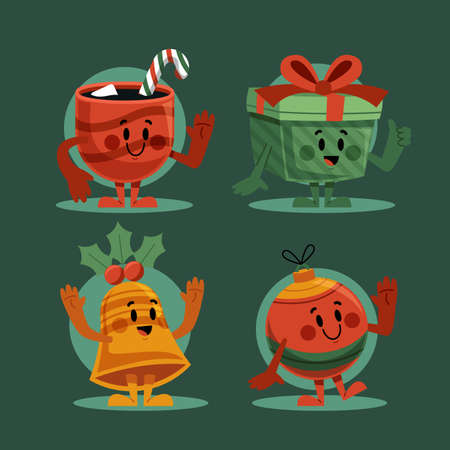 christmas characters collection flat vector design illustrationのイラスト素材