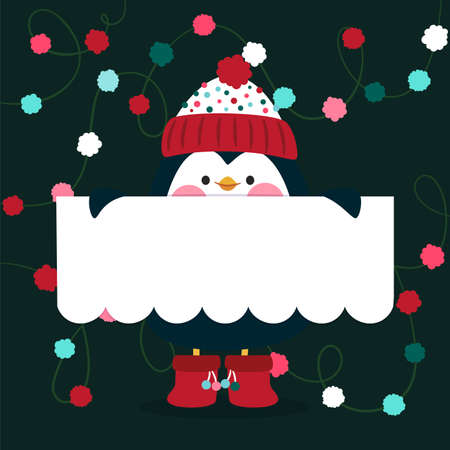 penguin character holding blank banner vector design illustrationのイラスト素材