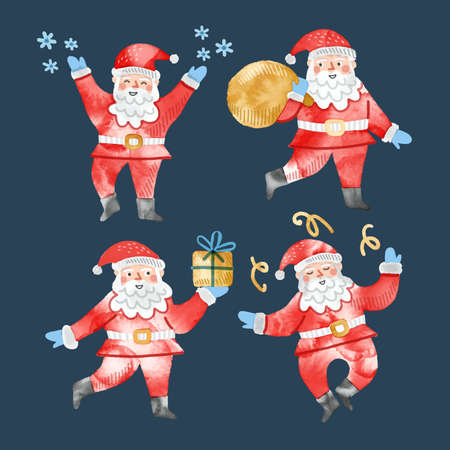 watercolor santa claus character collection vector design illustrationのイラスト素材