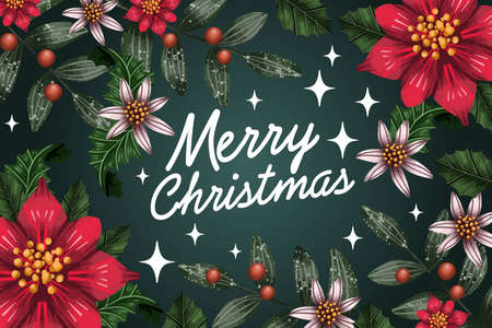 watercolor christmas background with flowers leaves vector design illustrationのイラスト素材