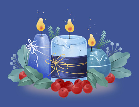 watercolor christmas candle background vector design illustrationのイラスト素材