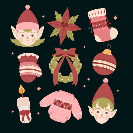 hand drawn christmas element collection vector design illustrationのイラスト素材