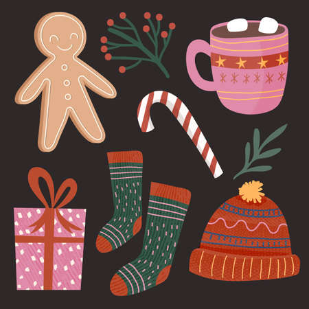 hand drawn christmas element collection vector design illustrationのイラスト素材