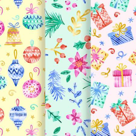 watercolor christmas pattern collection vector design illustrationの写真素材