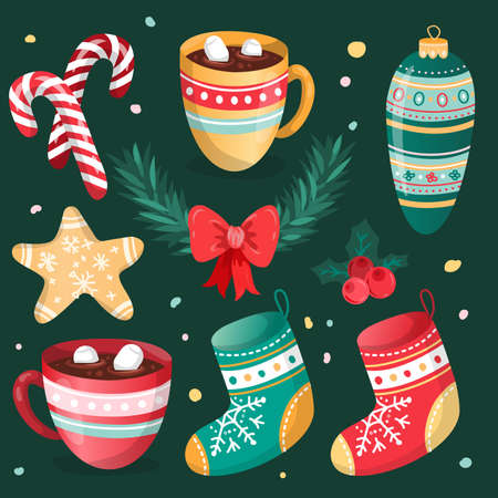 hand drawn christmas element collection vector design illustrationのイラスト素材