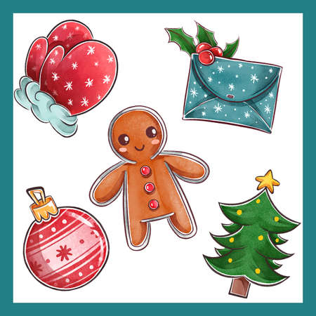 set watercolor christmas elements vector design illustration