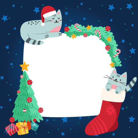 christmas blank banner with cats vector design illustrationのイラスト素材