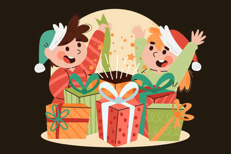 Christmas gifts scene vector design illustrationのイラスト素材