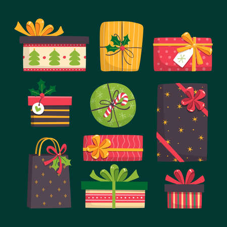 hand drawn christmas gift collection vector design illustrationのイラスト素材
