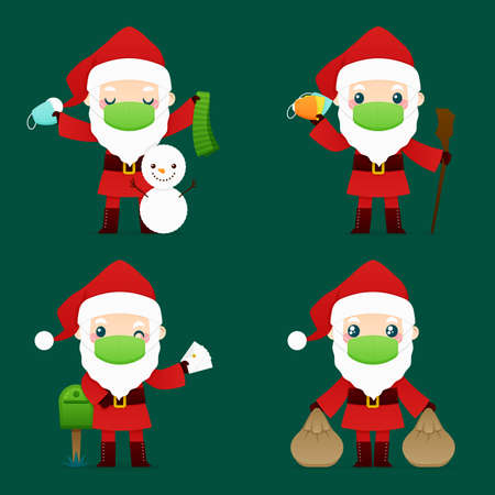 santa claus wearing face masks pack vector design illustrationのイラスト素材