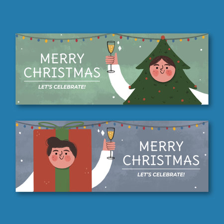 hand drawn christmas banners vector design illustrationのイラスト素材