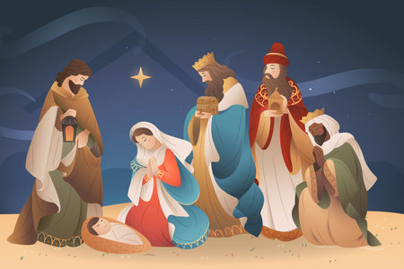 nativity scene concept hand drawn vector design illustrationのイラスト素材