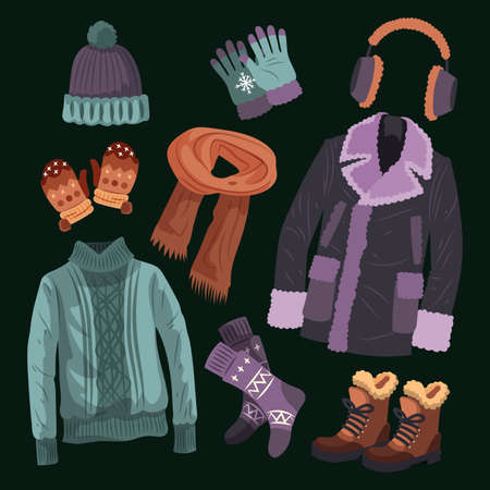 hand drawn winter clothes essentials vector design illustrationのイラスト素材