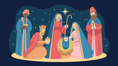 hand drawn nativity scene vector design illustration