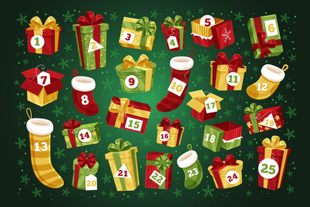 flat festive advent calendar vector design illustrationのイラスト素材