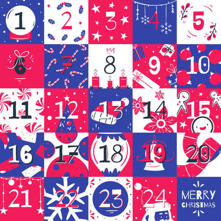 hand drawn advent calendar vector design illustrationのイラスト素材