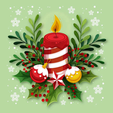 festive candle with flames mistletoe vector design illustrationのイラスト素材