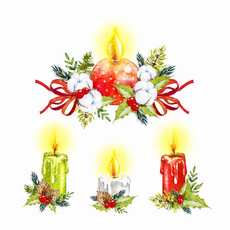 watercolor christmas candle collection vector design illustrationのイラスト素材