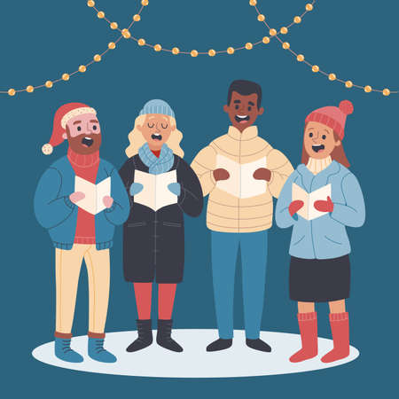 choir people singing christmas carol vector design illustrationのイラスト素材