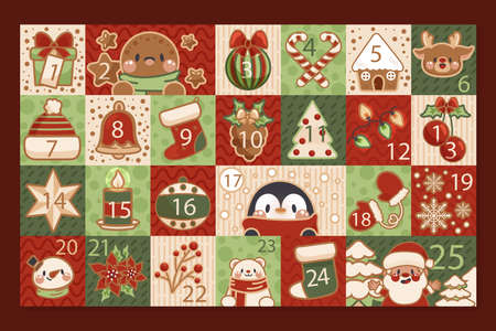 hand drawn advent calendar vector design illustrationのイラスト素材