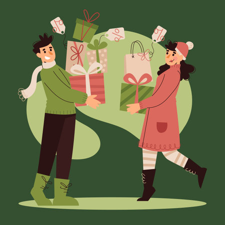 christmas shopping scene vector design illustrationのイラスト素材