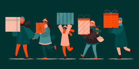 christmas shopping scene vector design illustration